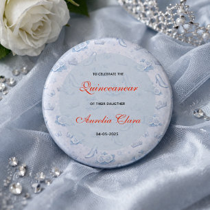 Light Blue Silver Princess Quinceanera Birthday  3 Cm Round Badge
