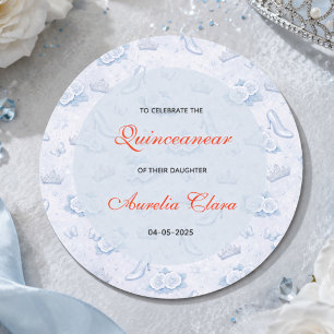 Light Blue Silver Princess Quinceanera Birthday  Classic Round Sticker
