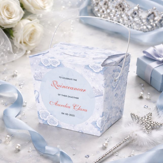 Light Blue Silver Princess Quinceanera Birthday  Favour Box (Light Blue Silver Princess Quinceanera Birthday Favor Boxes
)