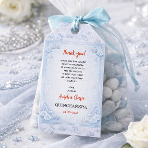 Light Blue Silver Princess Quinceanera Birthday Gift Tags