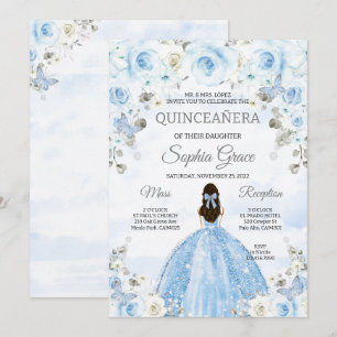 Light Blue Silver Princess Quinceanera Birthday Invitation