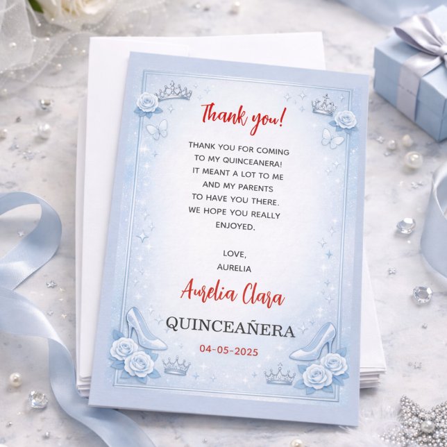 Light Blue Silver Princess Quinceanera Birthday Thank You Card (Light Blue Silver Princess Quinceanera Birthday Thank You Card)