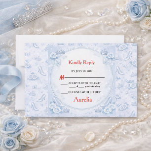 Light Blue Silver Princess Quinceañera RSVP Card