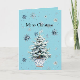Light Blue Silver Snowflakes Christmas Tree Card