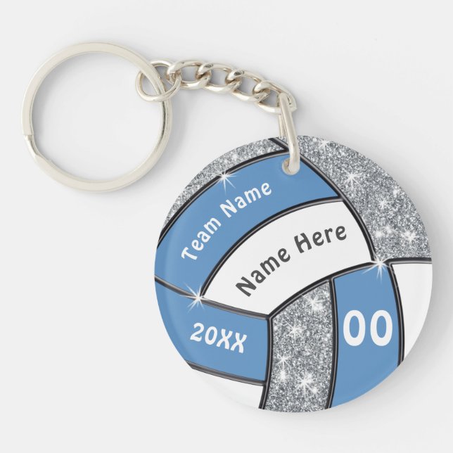 Light Blue, Silver, White, Cheap Volleyball Gifts Key Ring (Front)