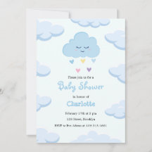 Light Blue Simple Cloud Baby Shower Invitation
