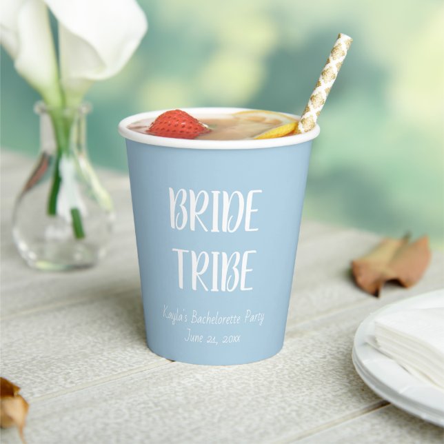 Light Blue Simple Colour Wedding Bride Tribe Paper Cups (Insitu)