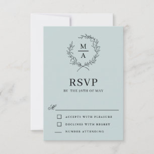Light Blue Simple Elegant Monogram RSVP Card