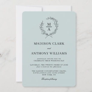 Light Blue Simple Elegant Monogram Wedding Invitation