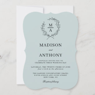 Light Blue Simple Elegant Monogram Wedding Invitation