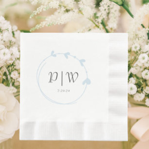 Light Blue Simple Heart Wreath Monogram Wedding Napkin