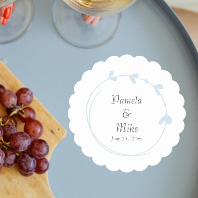 Light Blue Simple Heart Wreath Wedding Paper Coaster (In Situ Wedding)
