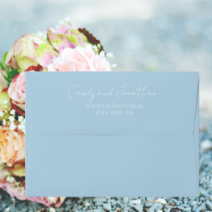 Light Blue Simple Style Modern Script Wedding Envelope