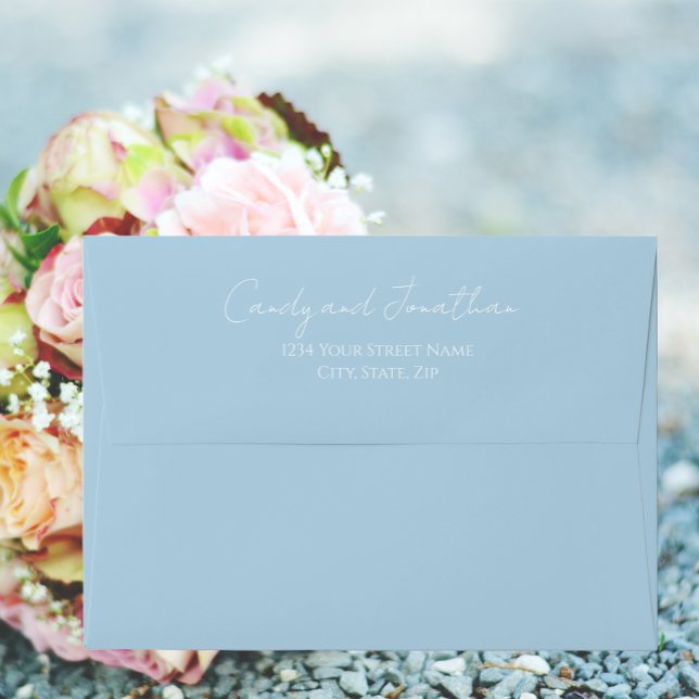 Light Blue Simple Style Modern Script Wedding Envelope (In Situ Flowers)