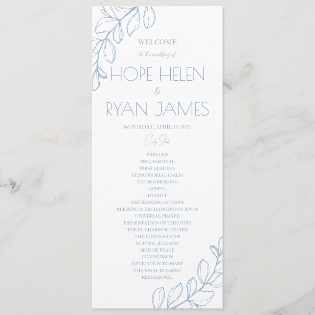 Light Blue Simple Wedding Program Programme (Front)
