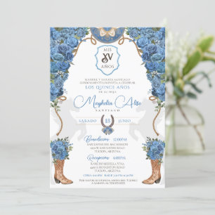 Light Blue Sky Floral Western Charro Quinceañera Invitation