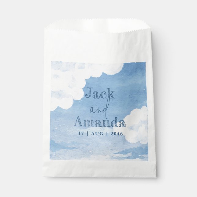 Light Blue Sky Watercolor Wedding Favour Bag (Front)
