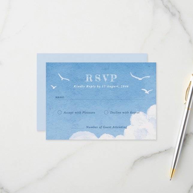 Light Blue Sky Watercolor Wedding Invitation RSVP  (Front/Back In Situ)