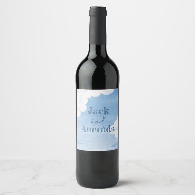 Light Blue Sky Wedding Wine Bottle Sticker & Label (Front)