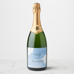 Light Blue Sky Wedding Wine Bottle Sticker & Label