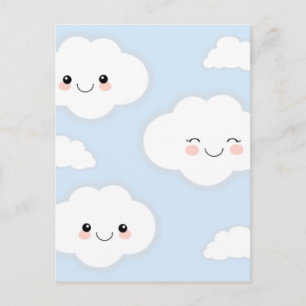 Light blue smiling clouds postcard