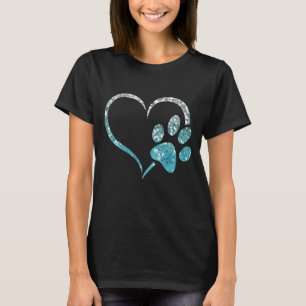 light blue snow Dog cat paw print heart puppy pet T-Shirt