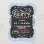 Light Blue Snowflake, Chalk look Christmas Party Invitation<br><div class="desc">Cute retro bright colourful,  fun chalkboard look Christmas party invitation on light blue snowflake pattern.  Features blue,  red,  green,  and pink Christmas globe lights and white winter snowflakes.  Vintage feel chalk fonts on cool blackboard background.</div>