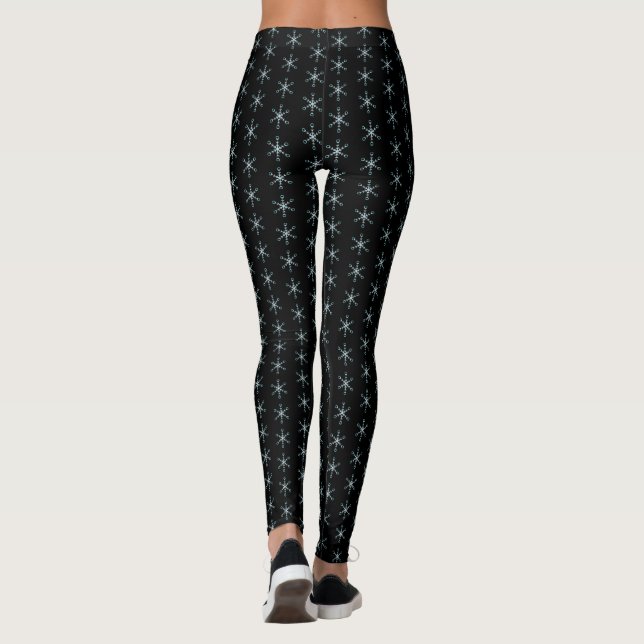 Light Blue Snowflake Pattern on Black Leggings (Back)