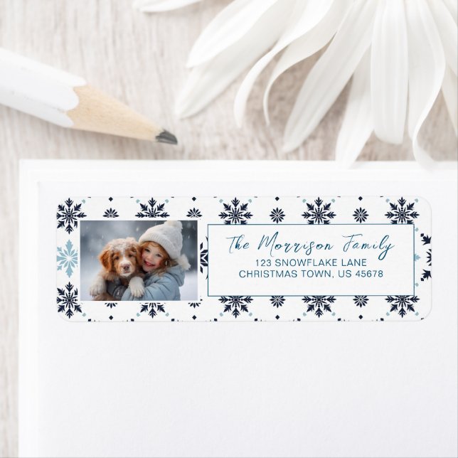 Light Blue Snowflake Photo Return Address (Insitu)