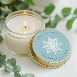Light Blue Snowflake Wedding Christmas  Classic Round Sticker