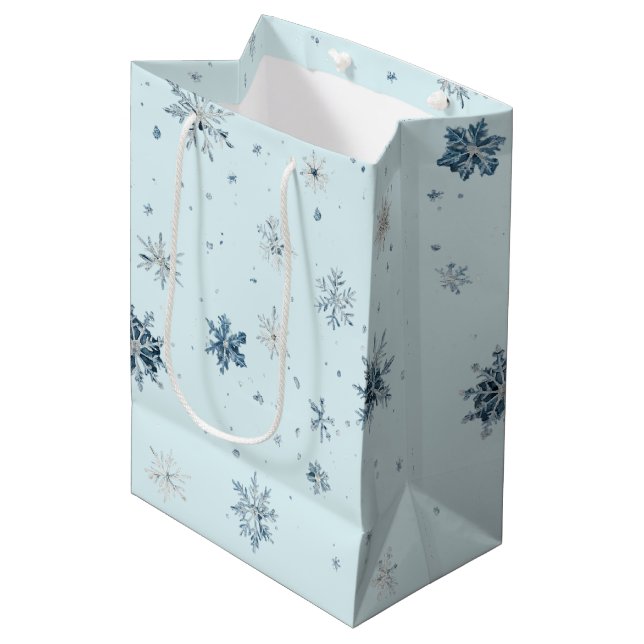 Light Blue Snowflakes Christmas Medium Gift Bag (Front Angled)