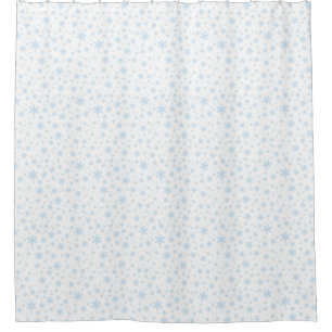 Light Blue Snowflakes on White Shower Curtain