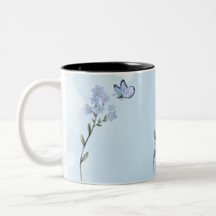 Light Blue Soft Watercolor Flower Two-Tone Coffee Mug