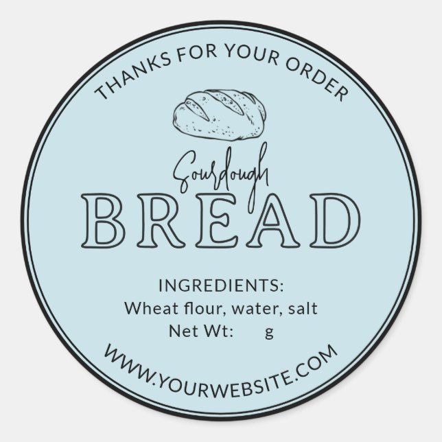 Light Blue Sourdough Bread Thank You Sticker (Front)