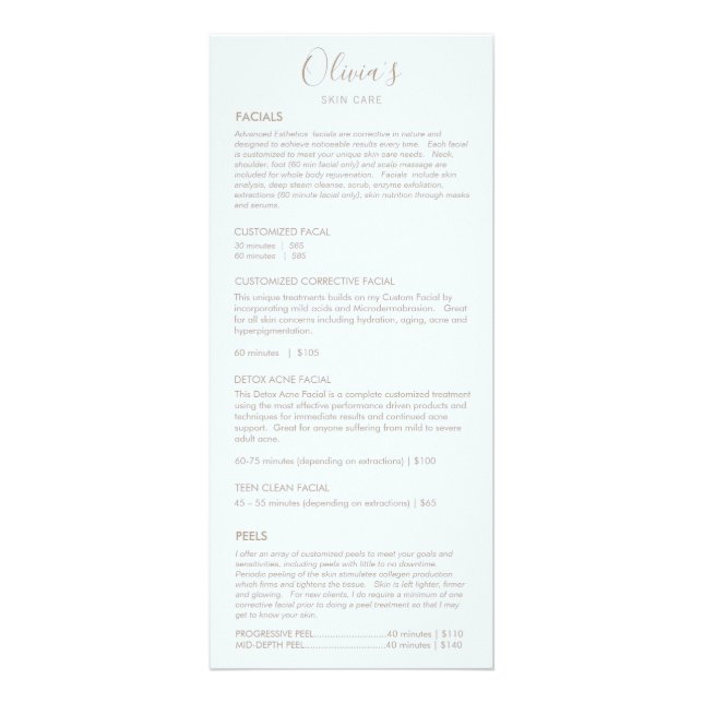 Light Blue Spa Skincare White Service Price Menu (Front)