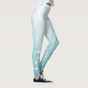 Light Blue Sparkle Faux Glitter Leggings