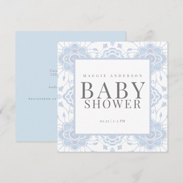 Light Blue Square Baby Shower Invitation (Front/Back)