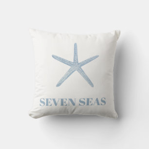 Light blue starfish text modern coastal cushion