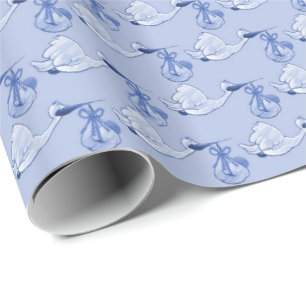 Light blue storks wrapping paper