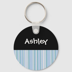 Light Blue Stripe Personalised Keychain