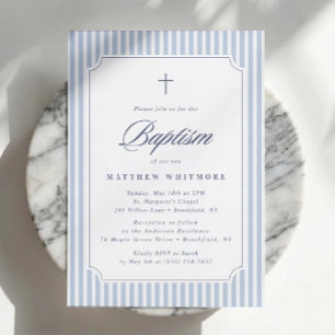 Light Blue Striped Baptism Invitation