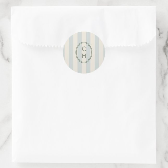 Light Blue Striped Monogram Wedding Sticker (Bag)