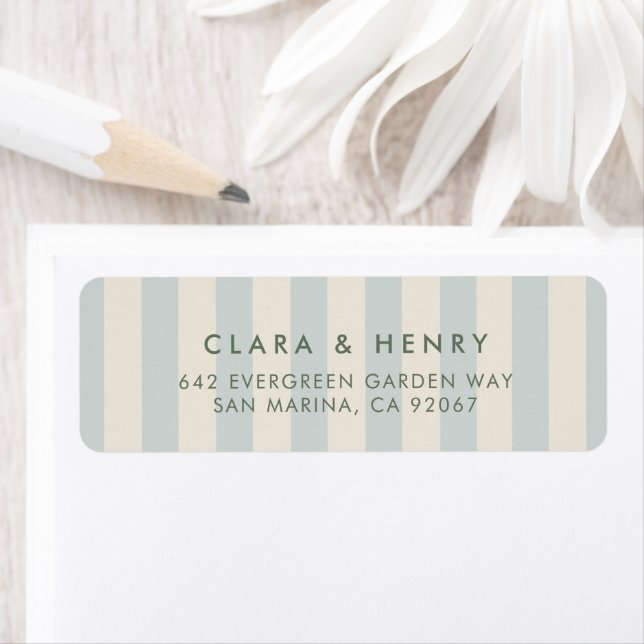 Light Blue Striped Wedding Return Address Label (Insitu)