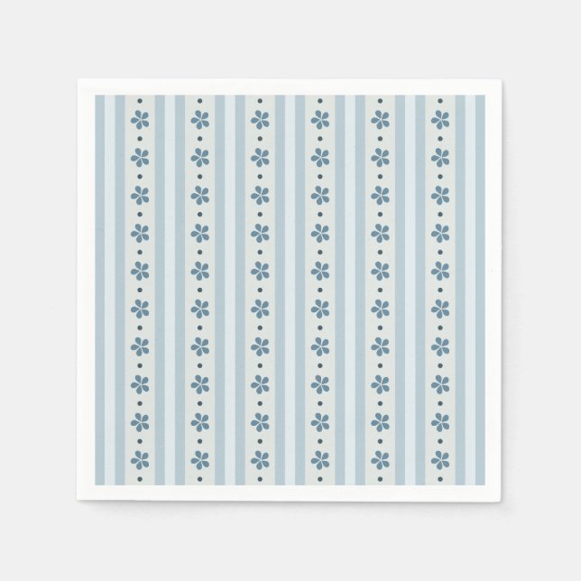 Light Blue Stripes And Flowers Napkin (Front)