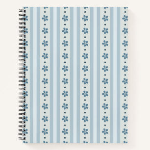 Light Blue Stripes And Flowers Notebook