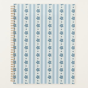 Light Blue Stripes And Flowers Planner