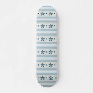 Light Blue Stripes And Flowers Skateboard