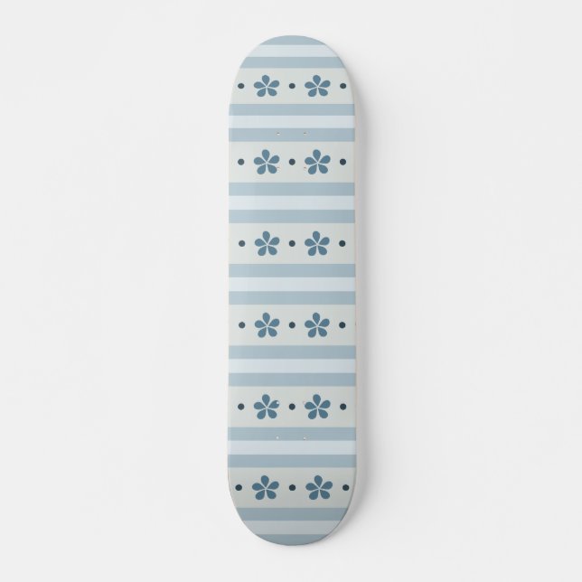 Light Blue Stripes And Flowers Skateboard (Front)