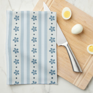 Light Blue Stripes And Flowers Tea Towel
