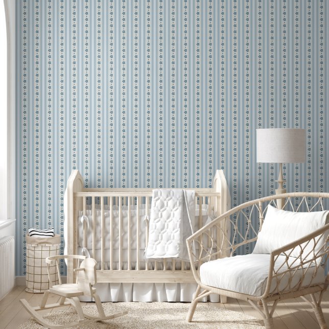 Light Blue Stripes And Flowers Wallpaper (Kids)